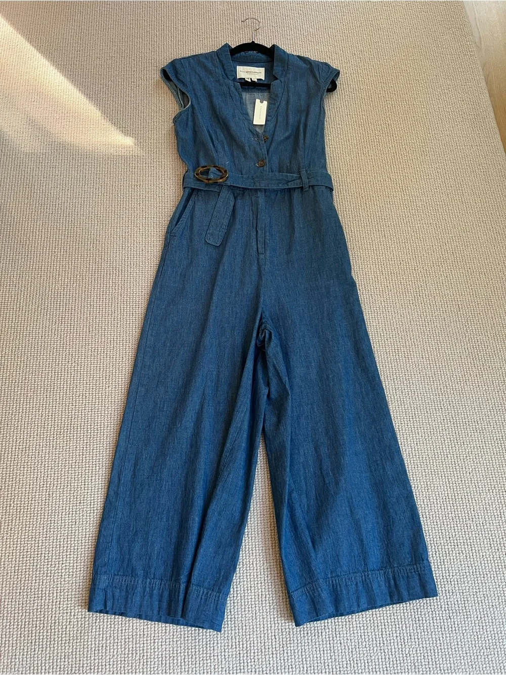 Anthropologie pilcro jinxed Denim Belted Jumpsuit in Medium Blue